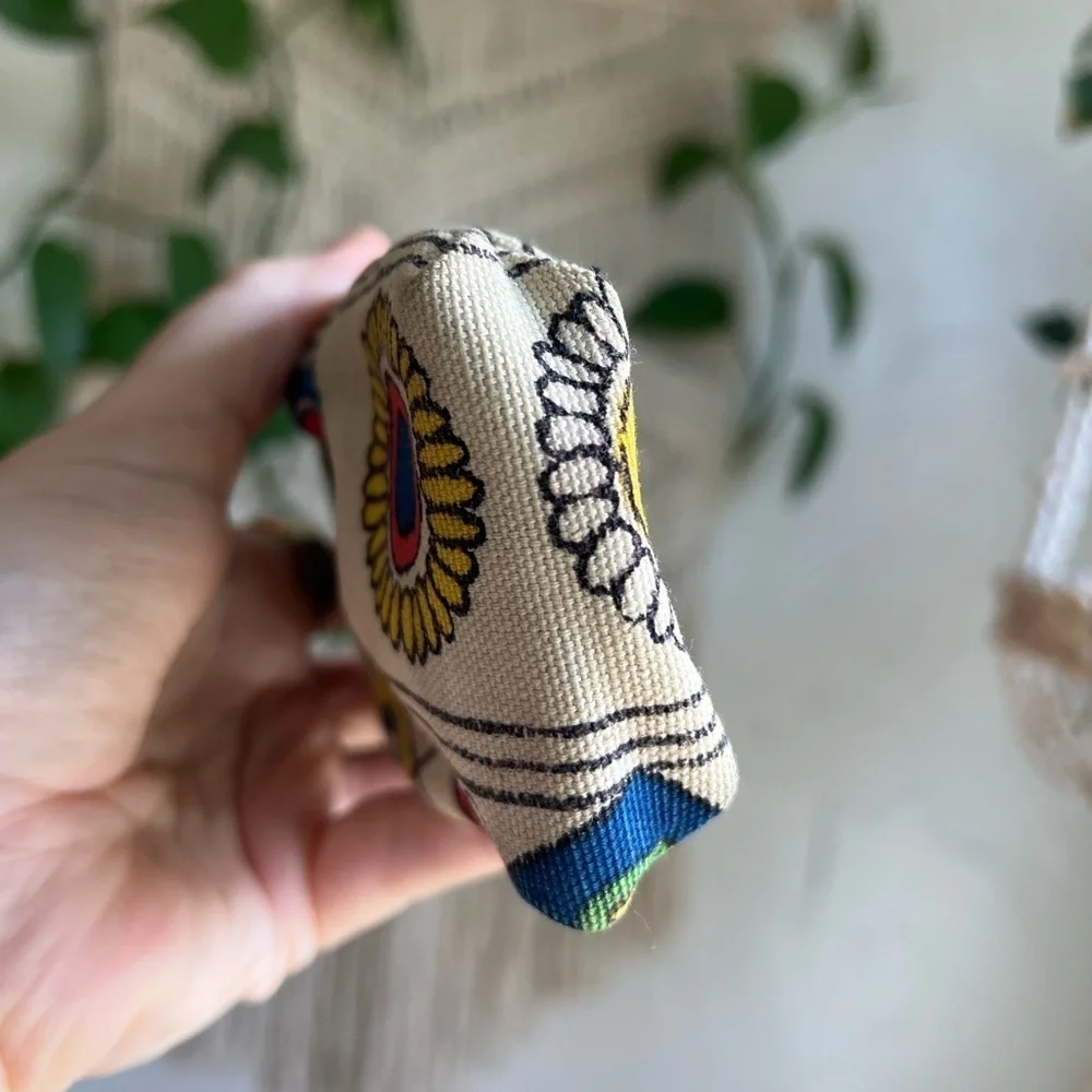 Vintage Canvas Coin Purse 70s Mod Floral Kiss Lock Wallet Boho Retro Pouch Bag